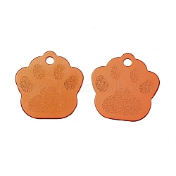 アルミ合金ペンダント  ペットの犬と猫のタグ  犬の足跡  オレンジ  35x33x1mm  穴：3.7mm