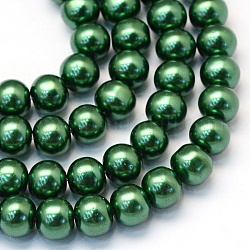 Baking Painted Pearlized Glass Pearl Round Bead Strands, Green, 6~7mm, Hole: 1mm, about 145pcs/strand, 31.4 inch
