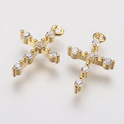 Breloques minuscules croix en laiton micro pavé zircone cubique, or, 13.5x9x2.5mm, Trou: 1mm