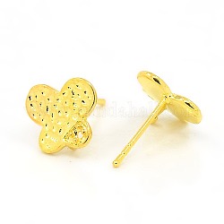 Brass Stud Earring Findings, with Loop, Golden, Size: about 9.5mm wide, 11mm long, pin: 0.8mm thick, borehole inner diameter: 1.5mm