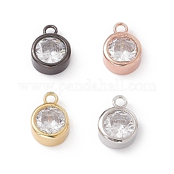 Rack Plating Brass Cubic Zirconia Charms, Cadmium Free & Nickel Free & Lead Free, Long-Lasting Plated, Flat Round, Mixed Color, 9.5x7x3.5mm, Hole: 1.4mm