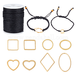 Pandahall elite diy kit de fabricación de pulseras de cordón, incluyendo cordones de algodón encerado, 304 anillos de unión de acero inoxidable y latón, negro, cable: 0.95~1 mm, 10mm / set