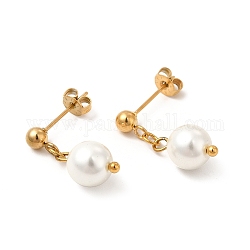 Orecchini pendenti con nappa di perle di vetro, placcatura sottovuoto 304 gioielli in acciaio inossidabile per le donne, oro, 22mm, ago :0.7mm