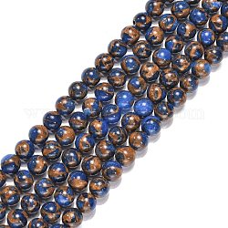 Synthetic Gold Clinquant Stone Beads Strands, Dyed, Round, Blue, 8mm