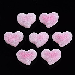 Branelli acrilici Flocky, perline in perline, cuore, rosa caldo, 16x21x12mm, Foro: 2.5 mm