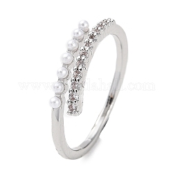 Anello per polsino con zirconi trasparenti e perline imitazione abs, anello di ottone regolabile, platino, diametro interno: 17mm
