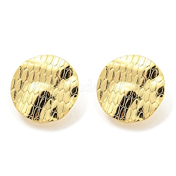 Textured Flat Round Rack Plating Brass Stud Earrings Findings, with Loops, Long-Lasting Plated, Cadmium Free & Lead Free, Real 18K Gold Plated, 20mm, Hole: 2.3mm, Pin: 11x0.7mm