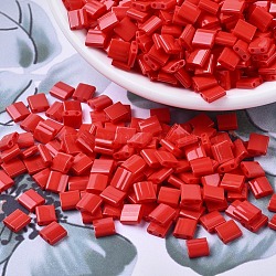 Perles miyuki tila, Perles de rocaille japonais, 2-trou, (tl408) rouge opaque, 5x5x1.9mm, Trou: 0.8mm, à propos 118pcs / bouteille, 10 g / bouteille