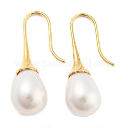 Pendientes colgantes con forma de lágrima y perlas de plástico, Pendientes de 304 acero inoxidable, real 14k chapado en oro, 32x10mm