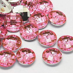Botones de acrílico rhinestone de Taiwán, facetados, 2 agujero, disco, rosa, 10x4mm, agujero: 1 mm