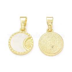 Plastic Pendants, with Rack Plating Brass Findings, Cadmium Free & Lead Free, Long-Lasting Plated, Flat Round with Moon Charm, Real 18K Gold Plated, 16.5x14x2.5mm, Hole: 6.5x3.5mm