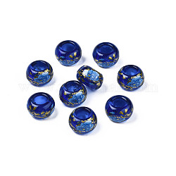 Perline di rondelle in acrilico trasparente con stampa floreale, perline con foro grande, blu medio, 15x9mm, Foro: 7 mm