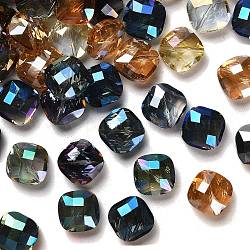 Chapelets de perles en verre électroplaqué, demi-plaqué, facette, carrée, couleur mixte, 15x15x8mm, Trou: 1mm