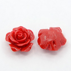 Flor de coral sintética 3D rosa perlas, teñido, rojo, 14x8mm, agujero: 1~1.4 mm