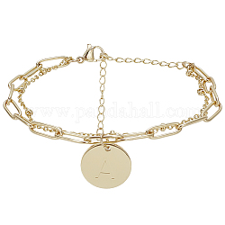 ANATTASOUL 1Pc Brass Paperclip & Satellite Chains Double Layer Multi-strand Bracelet with Initial Letter A Charms for Women, Golden, 6-7/8 inch(17.5cm)