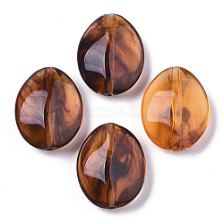 Perles en acrylique transparente, deux tons, ovale, selle marron, 23x18x8.5mm, Trou: 1.8mm