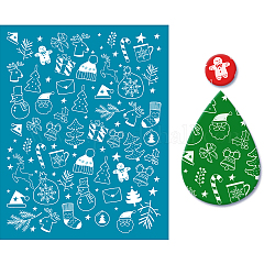OLYCRAFT Clay Stencils Christmas Theme Non-Adhesive Silk Screen Printing Stencil Snowman Tree Snowflake Reusable Mesh Transfer Washable Stencil for Polymer Clay Jewelry Earring Making - 5x4 Inch