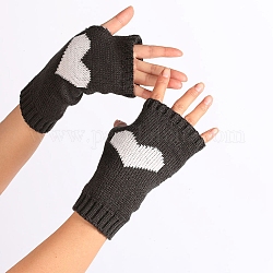 Gants sans doigts à tricoter en fils de fibres de polyacrylonitrile, gants chauds d'hiver bicolores avec trou pour le pouce, motif de coeur, gris et blanc, 190x70mm