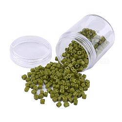 Colores opacos abalorios de la semilla de cristal, agujero redondo, cubo, verde oliva, 3~7x3x3mm, agujero: 0.5 mm, aproximamente 400 unidades / caja