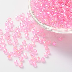 Perle acriliche trasparenti ecologiche placcate bicono ab, perla rosa, 4x4mm, Foro: 1 mm, circa 1660pcs/50g