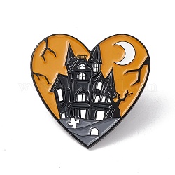 Pin de esmalte de corazón con castillo, insignia de aleación de halloween para ropa de mochila, electroforesis negro, Perú, 30x30.5x1.5mm, pin: 1 mm