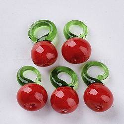 Handmade Lampwork Pendants, Apple, Red, 13~18x10~12mm, Hole: 3~5mm