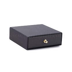 四角い紙引き出しジュエリーセットボックス  真鍮製リベット付き  ピアス用  指輪とネックレスのギフト包装  ブラック  9x9x3~3.2cm
