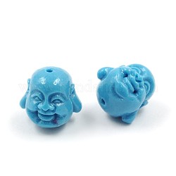 Dyed Synthetic Coral Beads, Buddha, DeepSky Blue, 10x10x9mm, Hole: 1mm