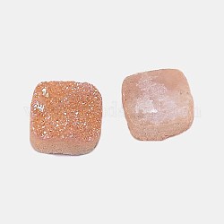 Electroplate druzy naturale cabochon di cristallo, quadrato, tinto, peachpuff, 10x10x4~8mm