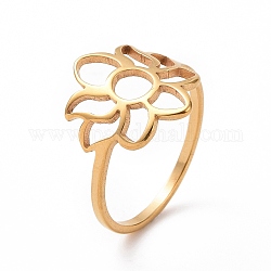 Ионное покрытие (ip) 201 цветочное кольцо из нержавеющей стали, полое широкое кольцо для женщин, золотые, размер США 6 1/2 (16.9 мм)