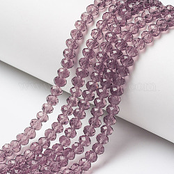Chapelets de perles en verre, facette, rondelle, rouge violet pâle, 3x2mm, Trou: 0.8mm, Environ 150~155 pcs/chapelet, 15~16 pouce (38~40 cm)