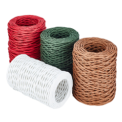 Handmade Iron Wire Paper Rattan & Iron Wire Paper Cords String, Woven Paper Rattan, Mixed Color, 2mm, 50m/roll, 4rolls/set