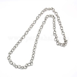 Fashionable 304 Stainless Steel Side Twisted Chain Necklaces, with Lobster Claw Clasps, Stainless Steel Color, 21 inch~22 inch(53.3~55.9cm)x6mm