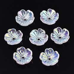 Capuchons de perles acryliques électrolytiques à 5 pétale, fleur, fumée blanche, 11x11x3.5mm, Trou: 1.5mm