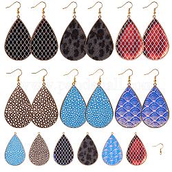 SUNNYCLUE 1 Box DIY Make 6 Pairs Leather Dangle Earring Making Starter Kit Teardrop Shape PU Leather Big Pendants with Golden Metal Frame for Jewellery Making Accessory Supplies Women Beginners