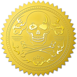 Self Adhesive Gold Foil Embossed Stickers, Medal Decoration Sticker, Skull Pattern, 5x5cm