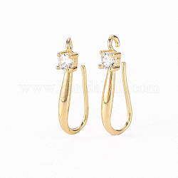 Brass Micro Pave Clear Cubic Zirconia Earring Hooks, with Horizontal Loop, Real 18K Gold Plated, 18x3mm, Hole: 1.2mm, Pin: 0.7mm