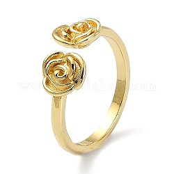 Латунные открытые кольца манжеты, цветок розы, реальный 18k позолоченный, размер США 7 1/4 (17.5 мм)