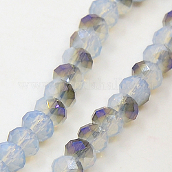 Electroplate Glass Strands, Half Rainbow Plated, Faceted, Rondelle, Light Cyan, 4x3mm, Hole: 1mm, about 149pcs/strand, 18.1inch