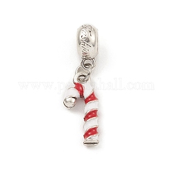 Alloy Enamel European Dangle Charms, Large Hole Pendants, Christmas Candy Cane, Antique Silver, 32mm, Hole: 5mm, Candy Cane: 19x8x3mm