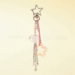 Schlüsselanhänger aus Acryl und Glas, Mit legierung und eisen zu finden, zur Dekoration von Autoschlüsseltaschen, Blume & Stern & Fisch, rosa, 13.7 cm