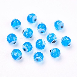 Perles vernissées manuelles, mauvais œil, bleu ciel, 6mm, Trou: 1.5~2mm