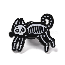 Spilla smaltata con scheletro di cane, distintivo in lega animale di halloween per abbigliamento zaino, elettroforesi nera, bianco, 23x27x2mm, ago :1mm