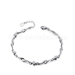 Bracelet de chaîne de lien de barre de torsion de zircone cubique étincelante pour fille femmes, clair, platine