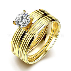 Romantic 316L titanium steel cubic zirconia pareja anillos para mujeres, dorado, nosotros tamaño 6 (16.5 mm)