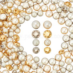 Nbeads 200pcs 4 estilo 4 agujeros mini acrílico imitación perla botones conjuntos, con fornituras de latón, para accesorios de ropa de muñecas blythe, semicírculo, color mezclado, 4.5~5.5x4mm, agujero: 0.7~0.8 mm, 50 piezas / style