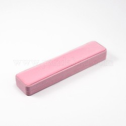 Rectangle Velvet Plastic Necklace/Watch Jewelry Boxes, with Sponge, Pearl Pink, 25x5.5x3cm