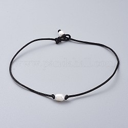 Colliers choker, avec perles de culture d'eau douce naturelles et fil de nylon, blanc, 13.38 pouce (34 cm)