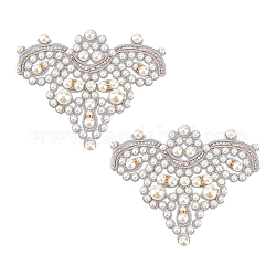 FINGERINSPIRE 2PCS Pearl Shoe Patches Silver Sew on Rhinestone Imitation Pearl Beaded Applique DIY Crafts Applique Patches Glitter Pearl Floral Pattern Patches Decorative Appliques for Costume Decor