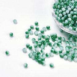 Rociar perlas de resina pintadas, redondo, dos tonos, verde, 4.5x4mm, agujero: 1 mm